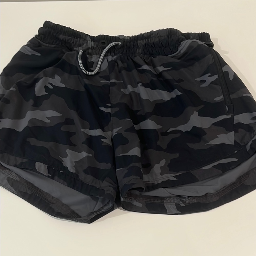 Athleta Black and Gray Athletic Shorts with Elastic Waistband; worn